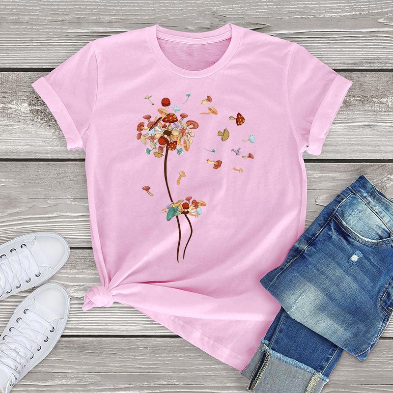 Dandelion Flying Mushroom Seed Tee-Enchanted peach