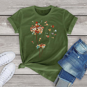 Dandelion Flying Mushroom Seed Tee-Enchanted peach