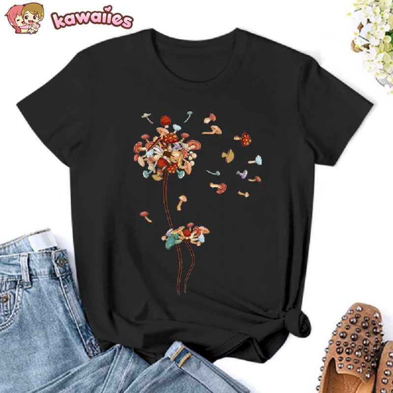 Dandelion Flying Mushroom Seed Tee-Enchanted peach