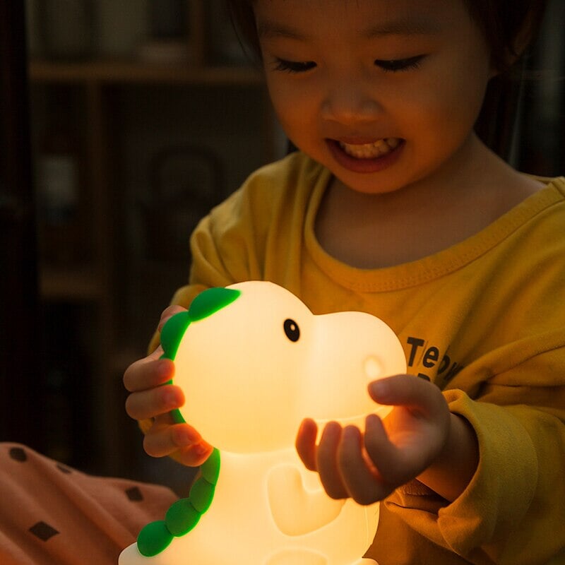 Dinosaur Silicone LED Night Light Cartoon Children-Enchanted peach