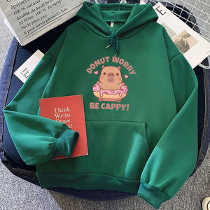 Don't Worry Be Cappy Capybara Donut Unisex Hoodie-Enchanted peach