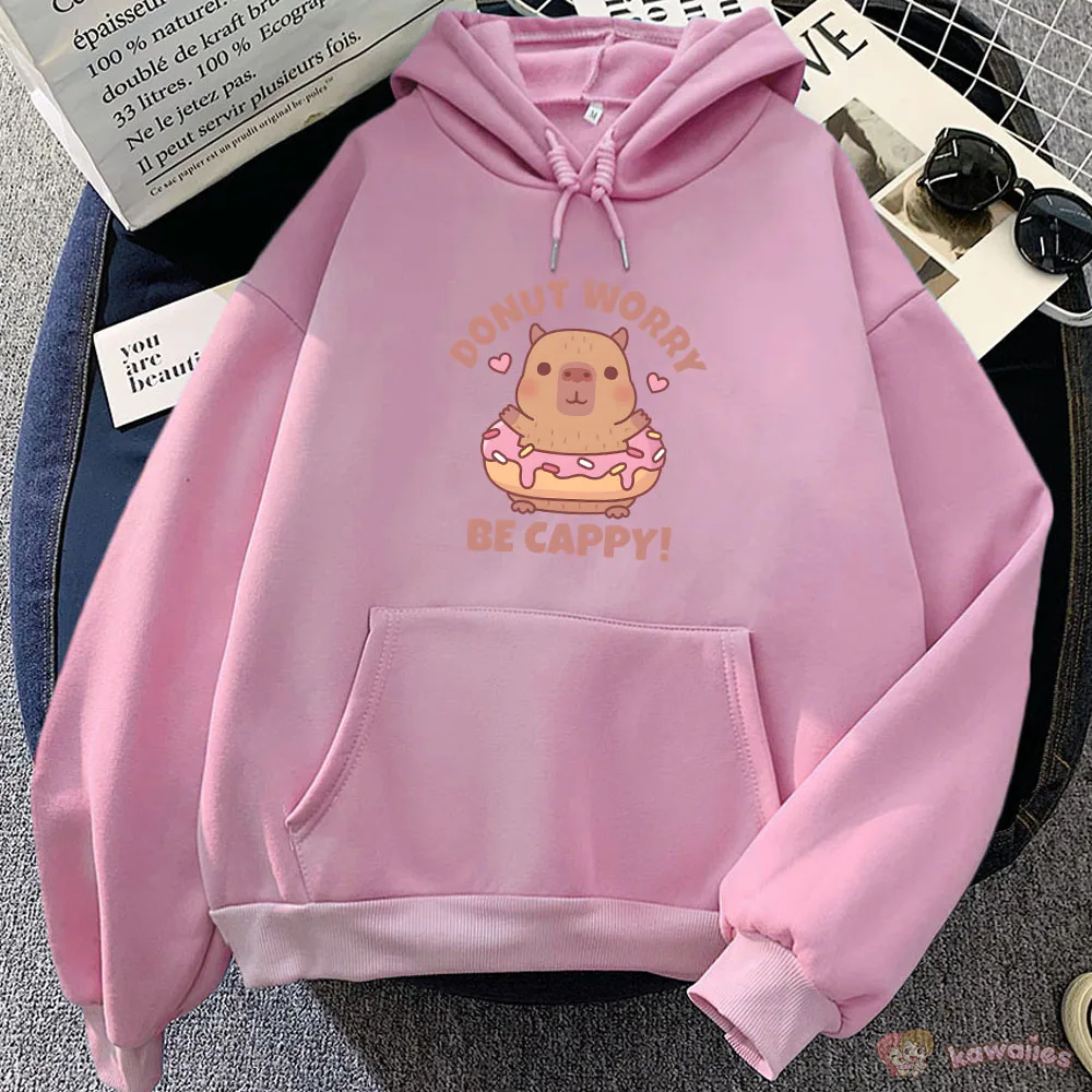 Don't Worry Be Cappy Capybara Donut Unisex Hoodie-Enchanted peach