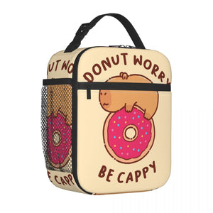 'Donut Worry Be Cappy' Capybara Lunch Bags-Enchanted peach