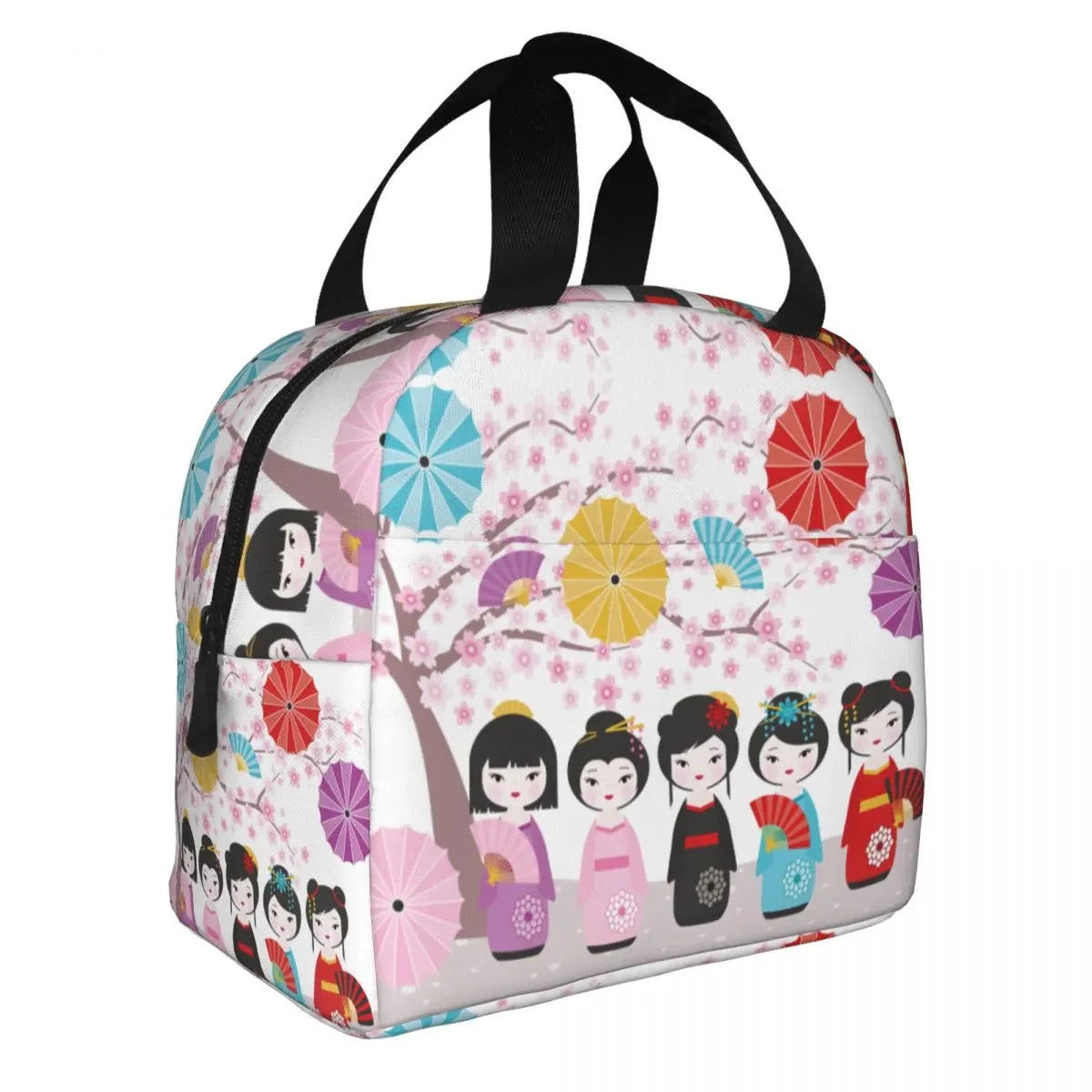 Dozens of Japanese Kokeshi Doll Lunch Bag-Enchanted peach