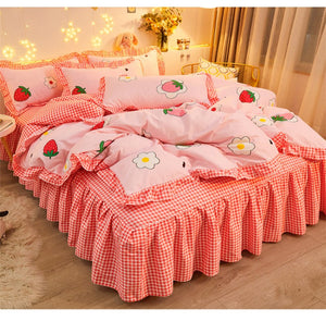 Dreaming Strawberry Kawaii Bedding Set without Bed Sheet-Enchanted peach