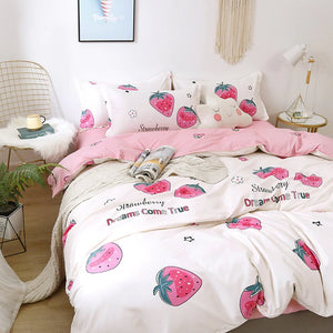 Dreams Come True White Strawberry Bedding Set-Enchanted peach