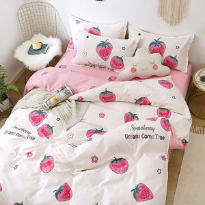 Dreams Come True White Strawberry Bedding Set-Enchanted peach