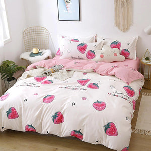 Dreams Come True White Strawberry Bedding Set-Enchanted peach