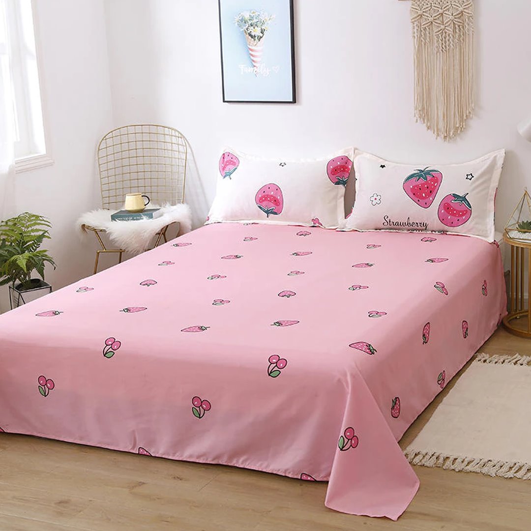 Dreams Come True White Strawberry Bedding Set-Enchanted peach