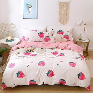 Dreams Come True White Strawberry Bedding Set-Enchanted peach