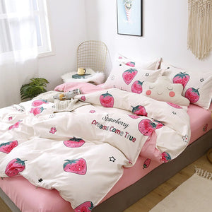 Dreams Come True White Strawberry Bedding Set-Enchanted peach