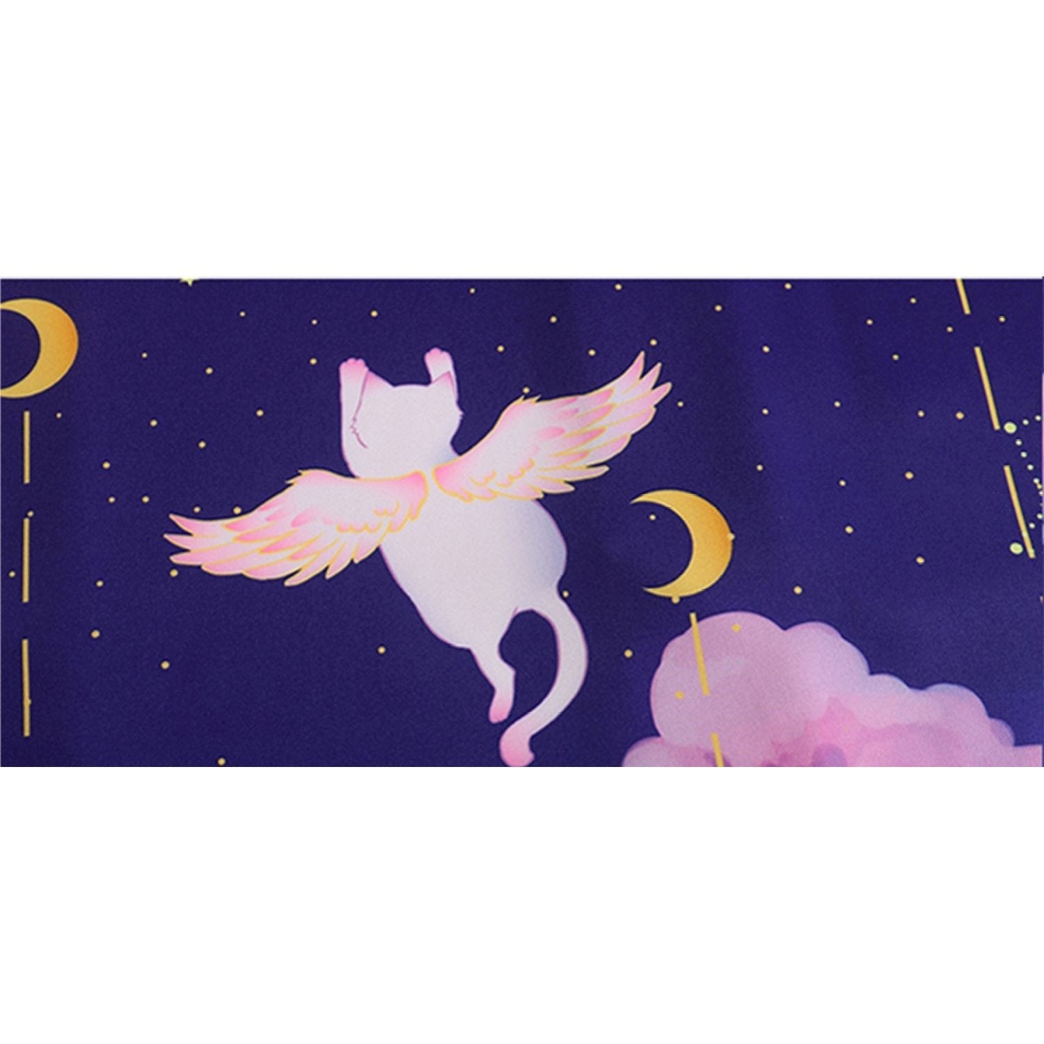 Elegant Sky Clouds Flying Cats Japanese Kimono-Enchanted peach