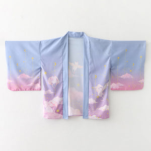 Elegant Sky Clouds Flying Cats Japanese Kimono-Enchanted peach