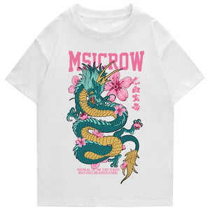 Emerald Dragon Pink Sakura Unisex Cotton Tee-Enchanted peach