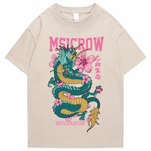 Emerald Dragon Pink Sakura Unisex Cotton Tee-Enchanted peach