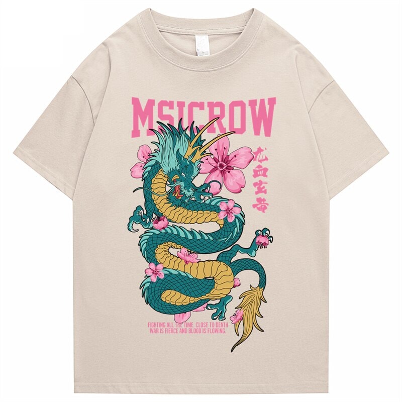 Emerald Dragon Pink Sakura Unisex Cotton Tee-Enchanted peach