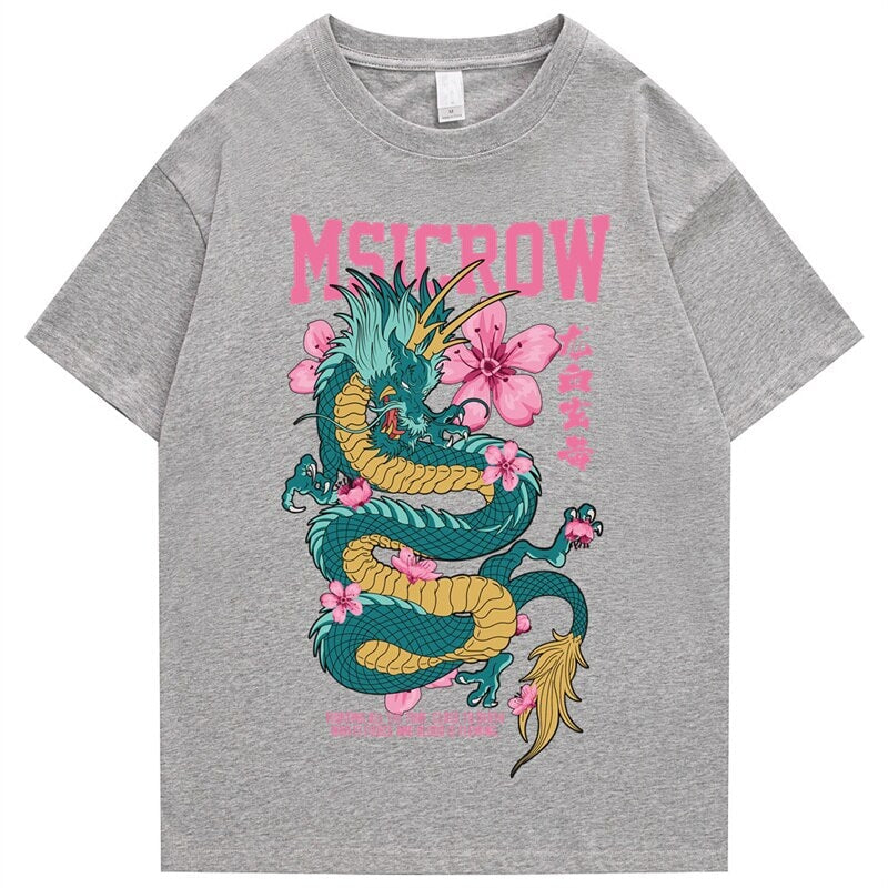 Emerald Dragon Pink Sakura Unisex Cotton Tee-Enchanted peach