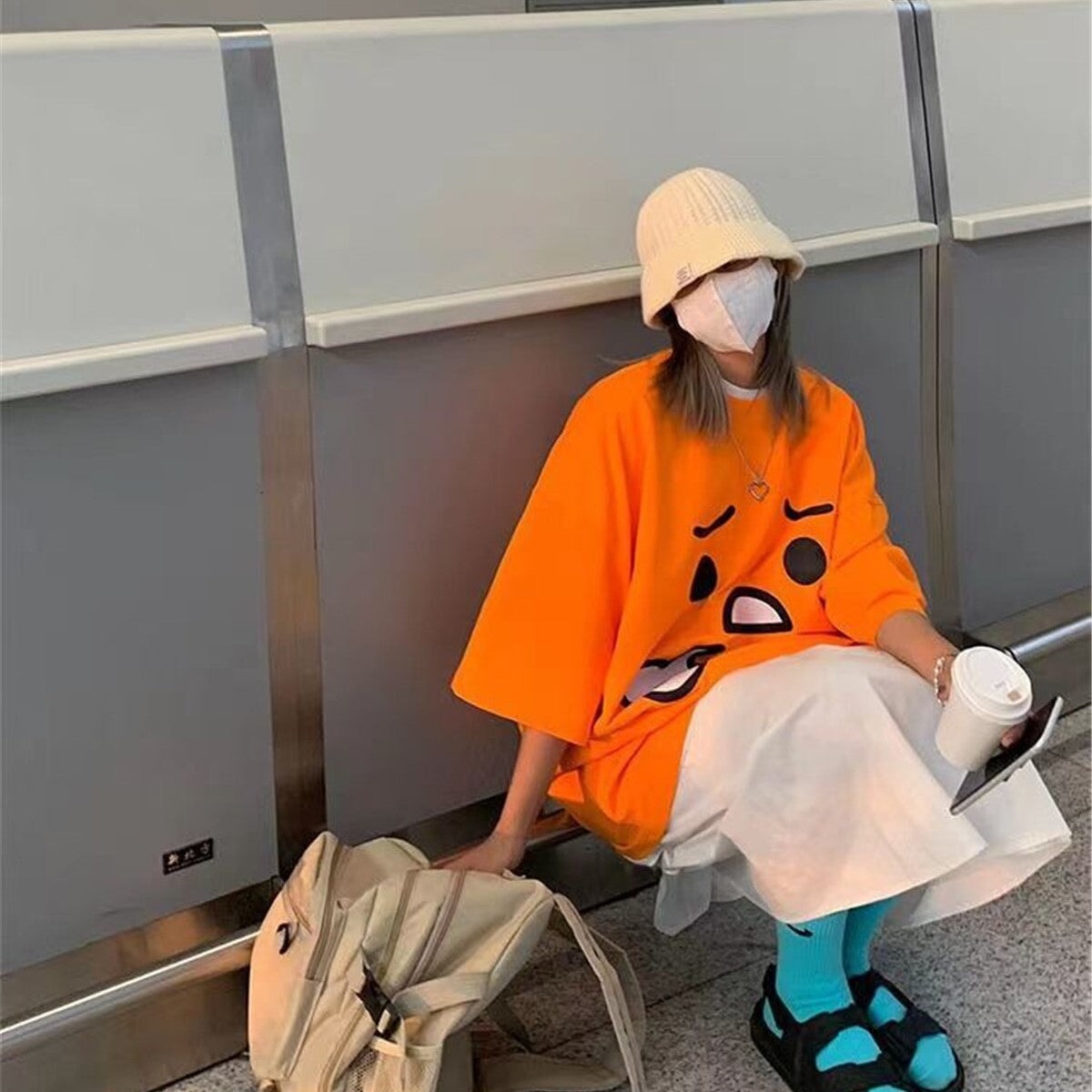 Emoji Expression Oversized Tee-Enchanted peach