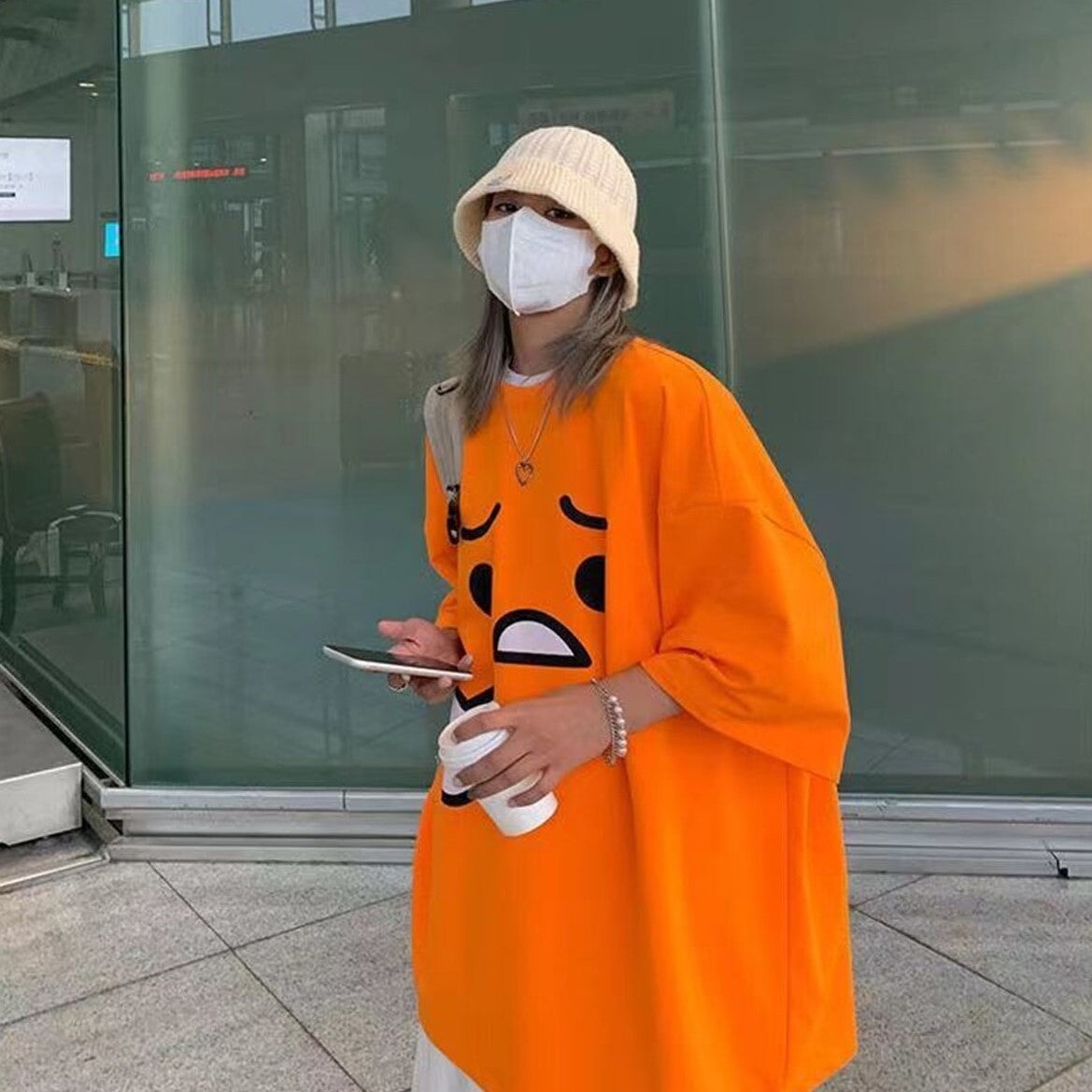 Emoji Expression Oversized Tee-Enchanted peach