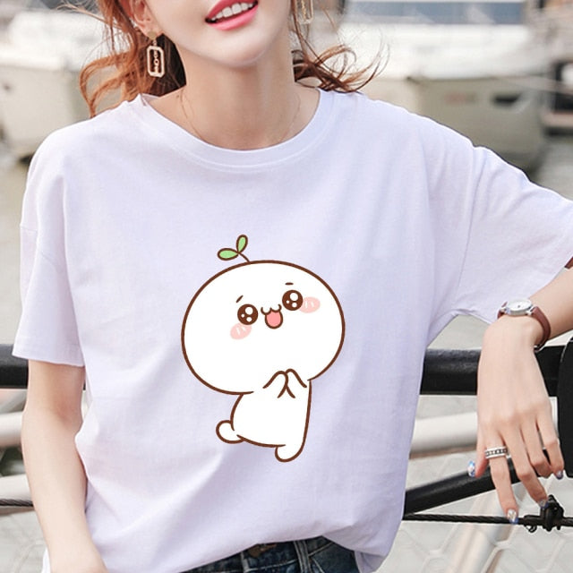 Emotional Kawaii Turnip Cotton Tee-shirt-Enchanted peach