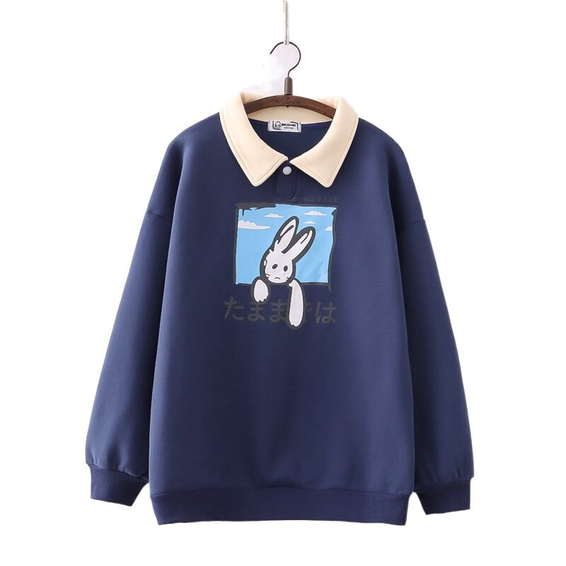 Farewell Bunny Polo Sweatshirt-Enchanted peach