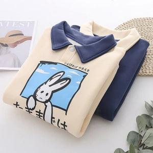 Farewell Bunny Polo Sweatshirt-Enchanted peach