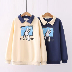 Farewell Bunny Polo Sweatshirt-Enchanted peach