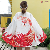 Flaming Red Phoenix Black White Women's Kimono Cardigan-Enchanted peach