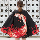 Flaming Red Phoenix Black White Women's Kimono Cardigan-Enchanted peach