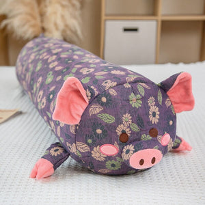 Floral Embroidered Pig Long Snuggle Buddy-Enchanted peach