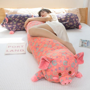 Floral Embroidered Pig Long Snuggle Buddy-Enchanted peach