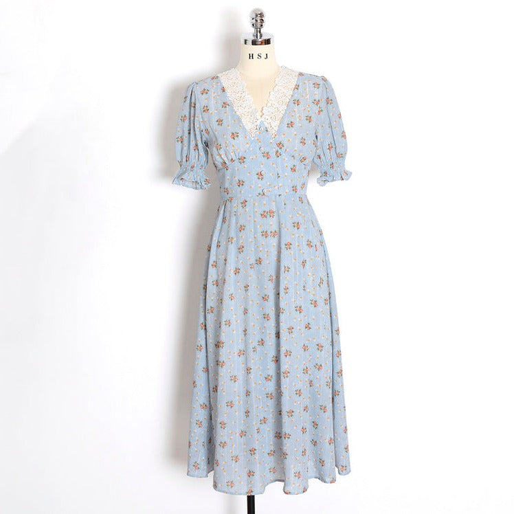 Floral Vintage Lace Cottage Dress-Enchanted peach
