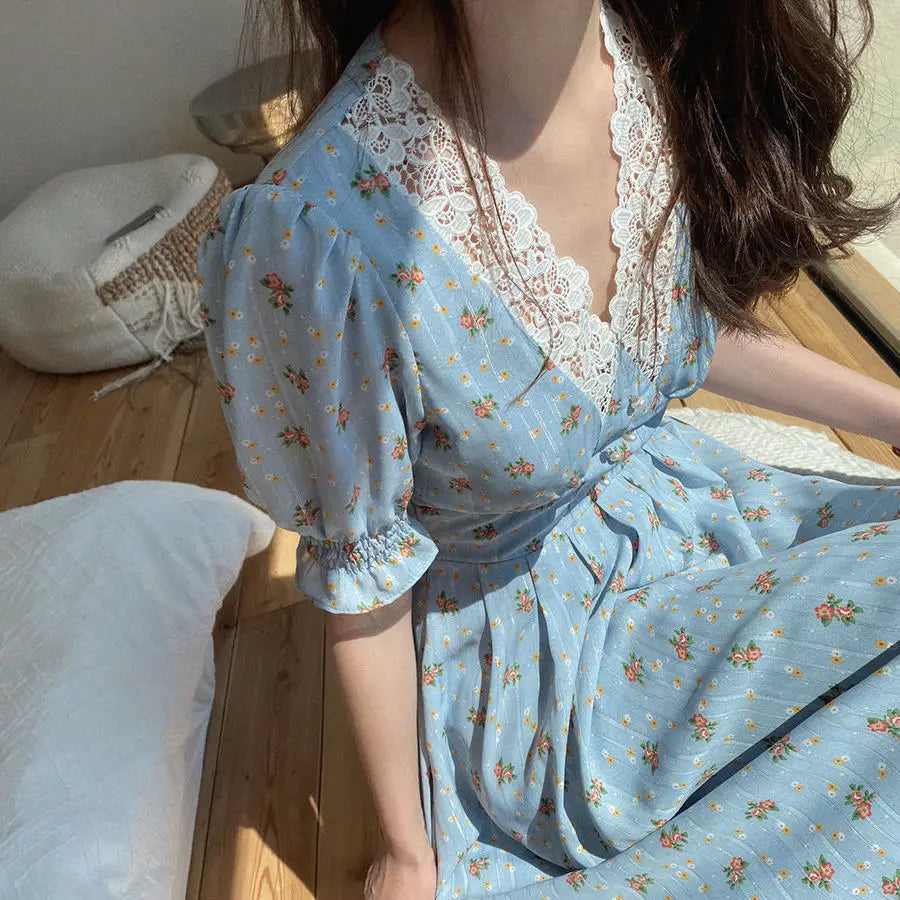 Floral Vintage Lace Cottage Dress-Enchanted peach