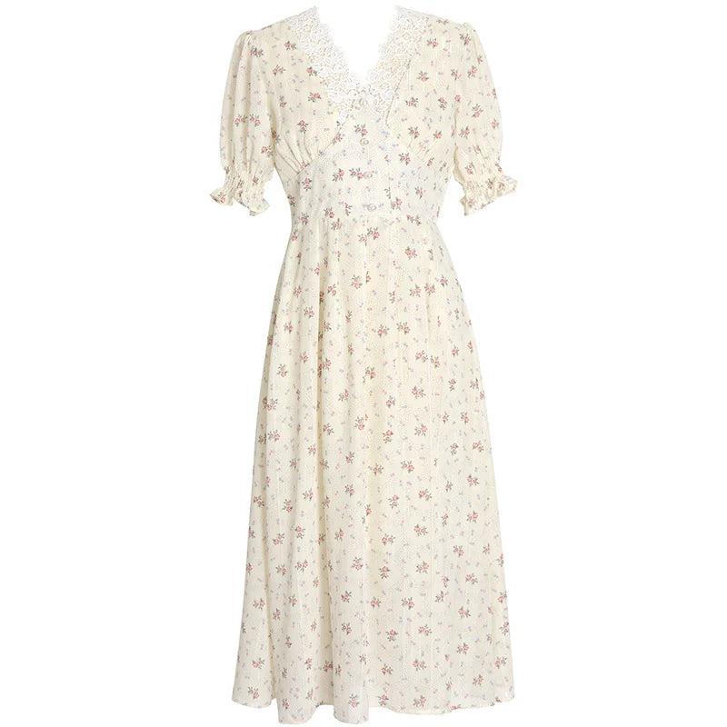Floral Vintage Lace Cottage Dress-Enchanted peach
