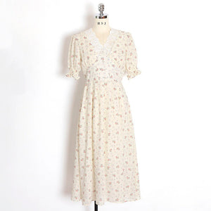Floral Vintage Lace Cottage Dress-Enchanted peach