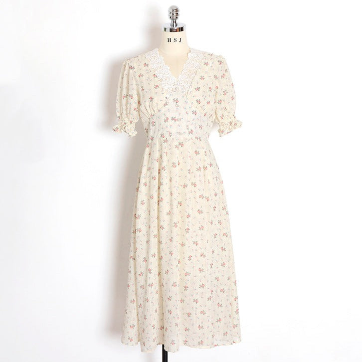 Floral Vintage Lace Cottage Dress-Enchanted peach