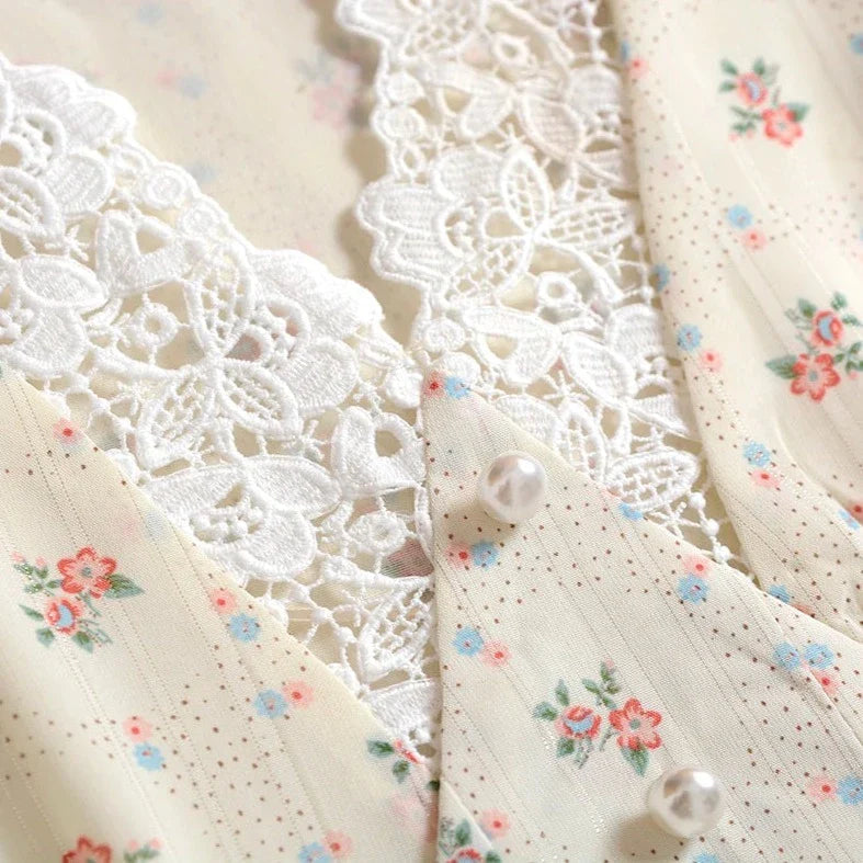 Floral Vintage Lace Cottage Dress-Enchanted peach