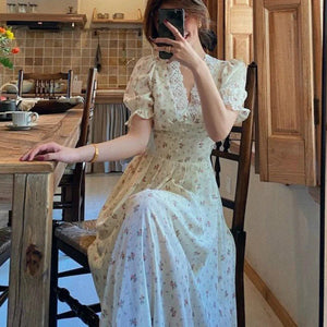 Floral Vintage Lace Cottage Dress-Enchanted peach
