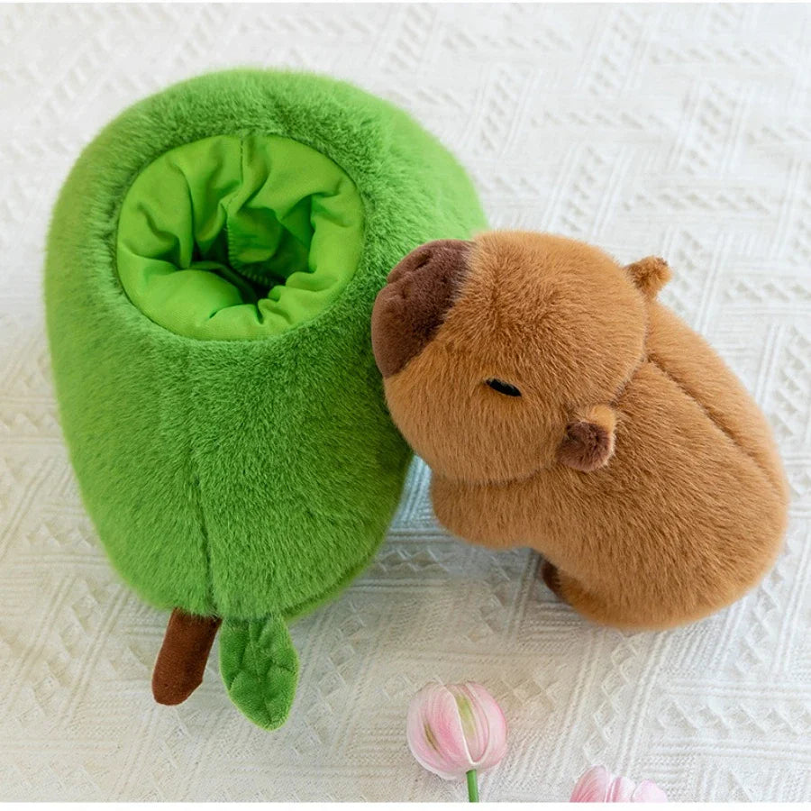 Fluffy Avocado Capybara Plushie-Enchanted peach