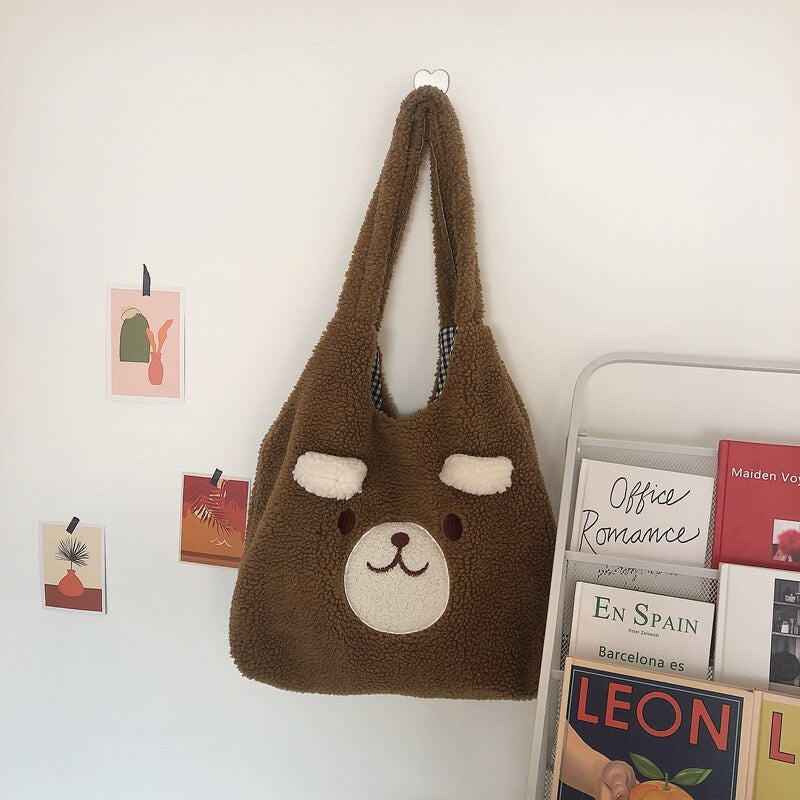 Fluffy Bear Tote Bag with Small Ears-Enchanted peach