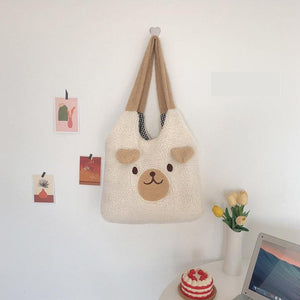 Fluffy Bear Tote Bag with Small Ears-Enchanted peach