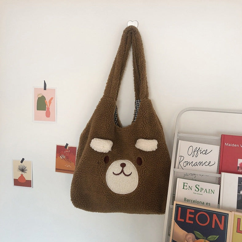 Fluffy Bear Tote Bag with Small Ears-Enchanted peach