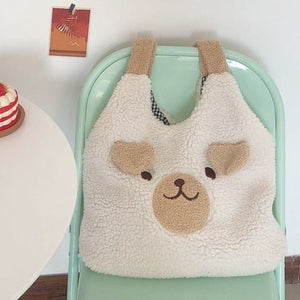 Fluffy Bear Tote Bag with Small Ears-Enchanted peach