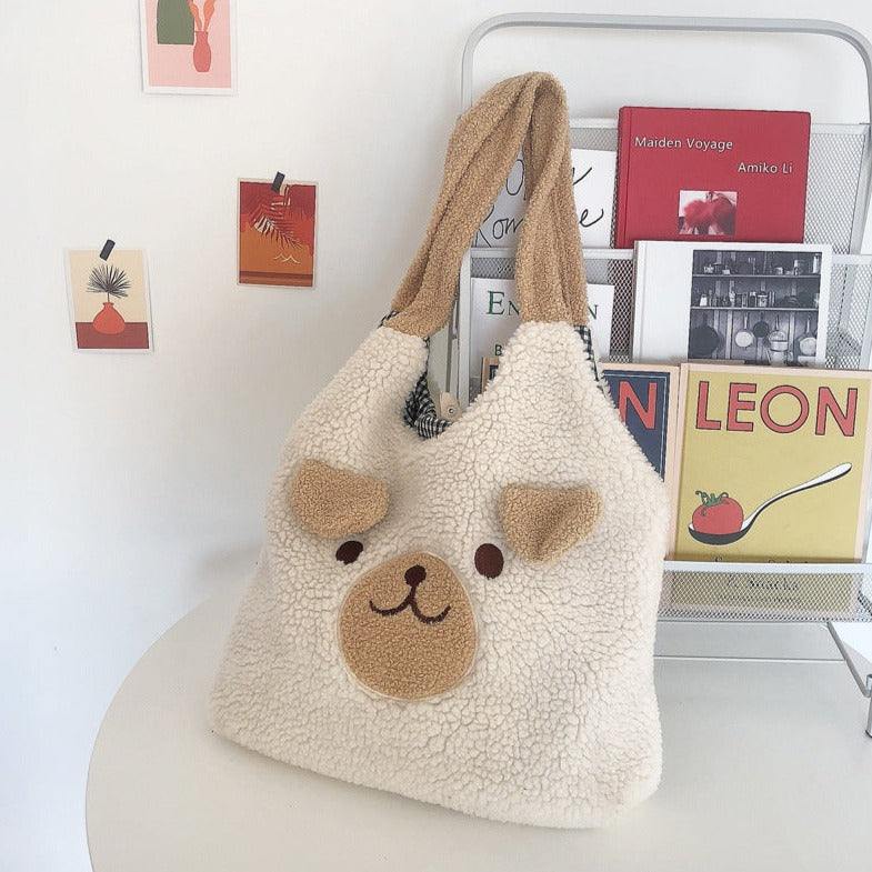 Fluffy Bear Tote Bag with Small Ears-Enchanted peach