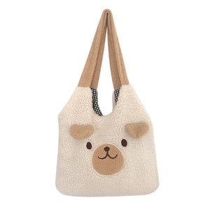 Fluffy Bear Tote Bag with Small Ears-Enchanted peach