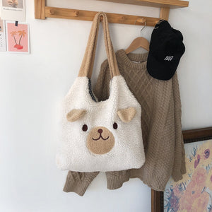 Fluffy Bear Tote Bag with Small Ears-Enchanted peach