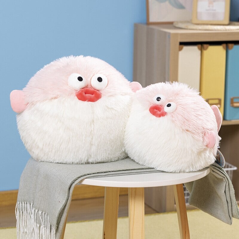 Fluffy Blue Pink Puffer Fish Plushie-Enchanted peach