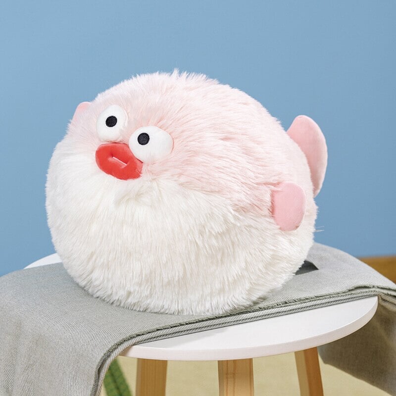 Fluffy Blue Pink Puffer Fish Plushie-Enchanted peach