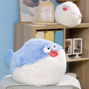 Fluffy Blue Pink Puffer Fish Plushie-Enchanted peach