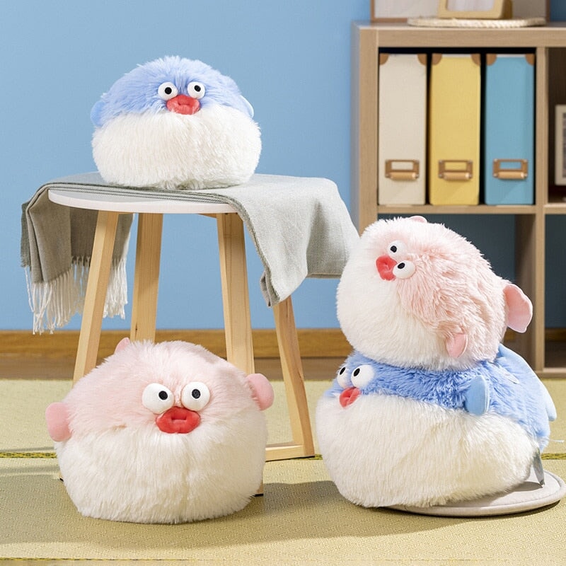 Fluffy Blue Pink Puffer Fish Plushie-Enchanted peach